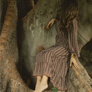 Max Studio Brown and White Leaf Pattern Dress